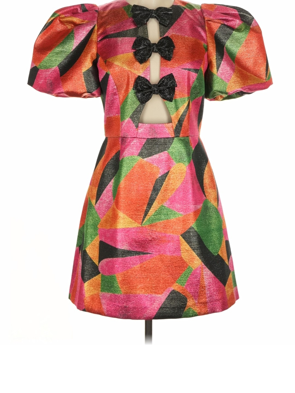 Rebecca Vallance Puff-Sleeve Party Dress with Bow Accents